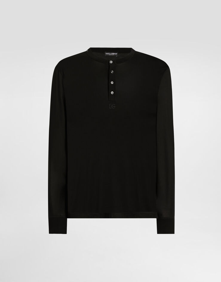 Dolce & Gabbana Serafino long sleeve silk t-shirt Black G8SX7ZFU75F