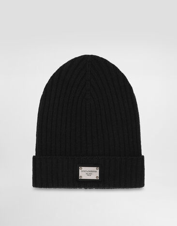 Dolce & Gabbana Gorro de punto acanalado con placa con logotipo Negro LBKH82JCVD6
