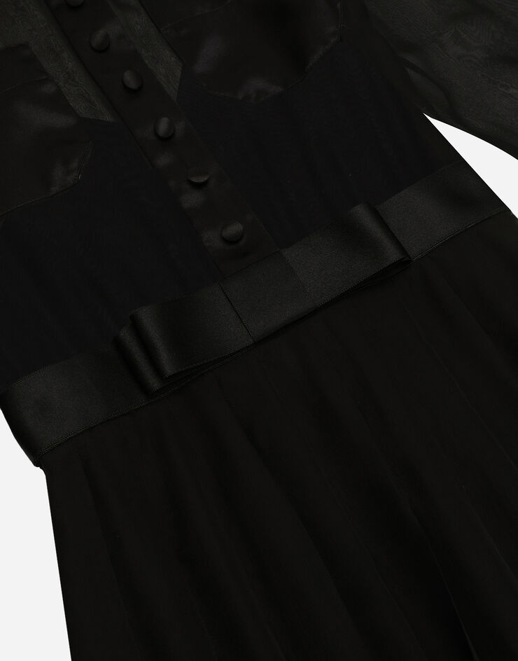 Dolce & Gabbana Robe-chemise mi-longue en mousseline avec détails en satin Noir F6IAJTFU1AT