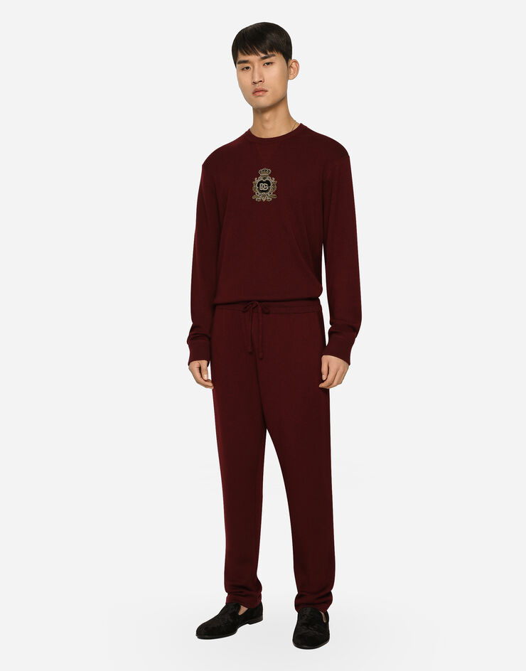 Dolce&Gabbana Cashmere and wool knit sweatshirt with DG patch Bordeaux GXQ12ZJFMQ2