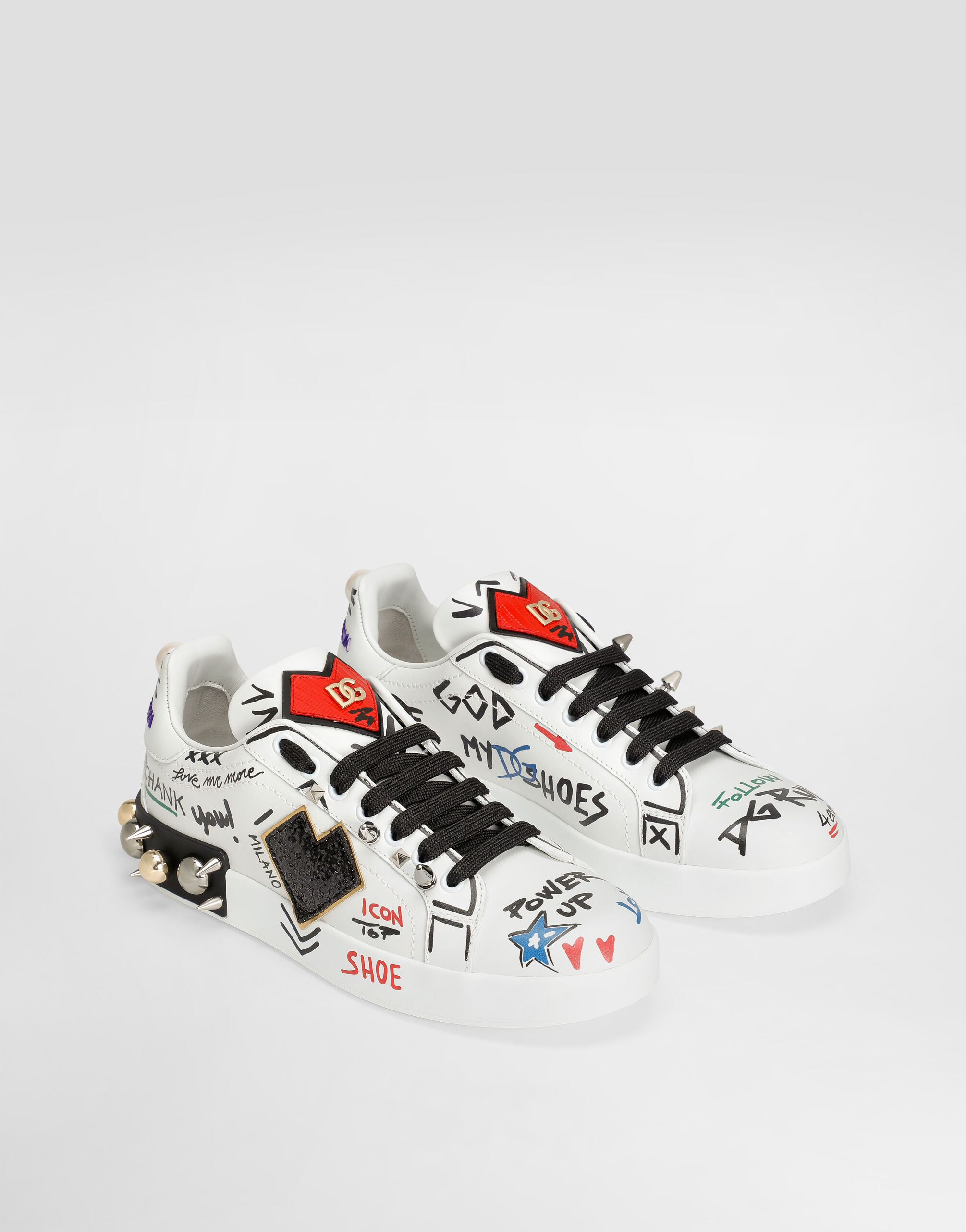 Printed calfskin Portofino sneakers with patch in Multicolor for