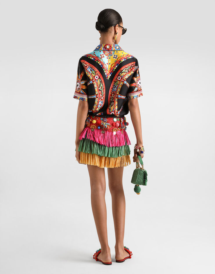 Dolce & Gabbana Camisa Vanity en twill de seda con estampado carretto Multicolor F5S02TGDDTI