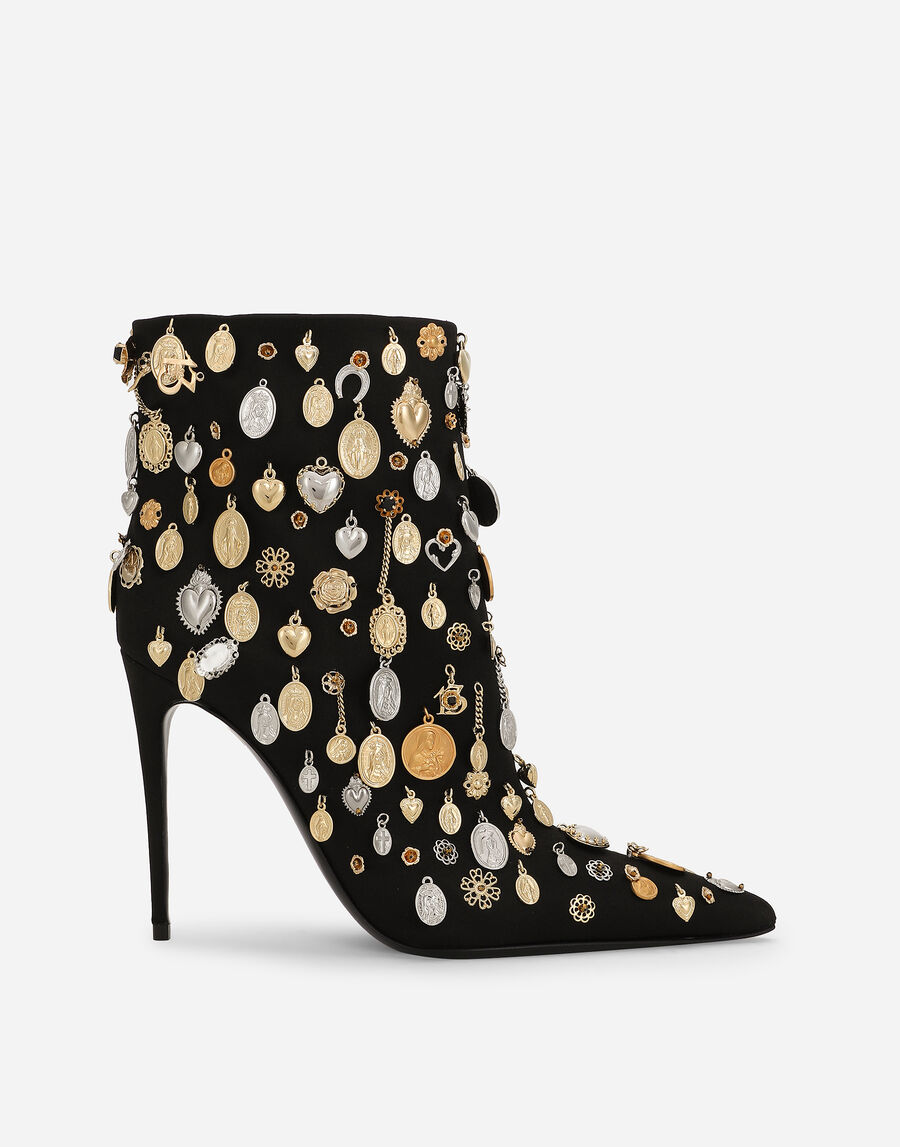 Satin and embroidered ankle boots