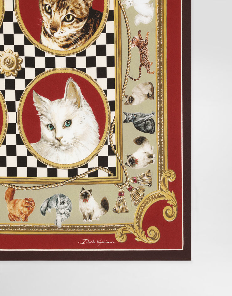 Dolce & Gabbana Silk scarf with cat print Print GQ348EG0TIC