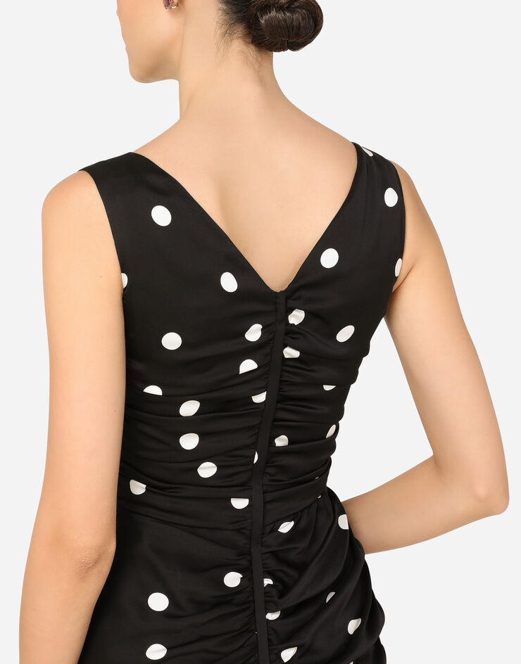 Dolce & Gabbana Calf-length draped dress in polka-dot print charmeuse MULTICOLOR J6116ZFSAY3