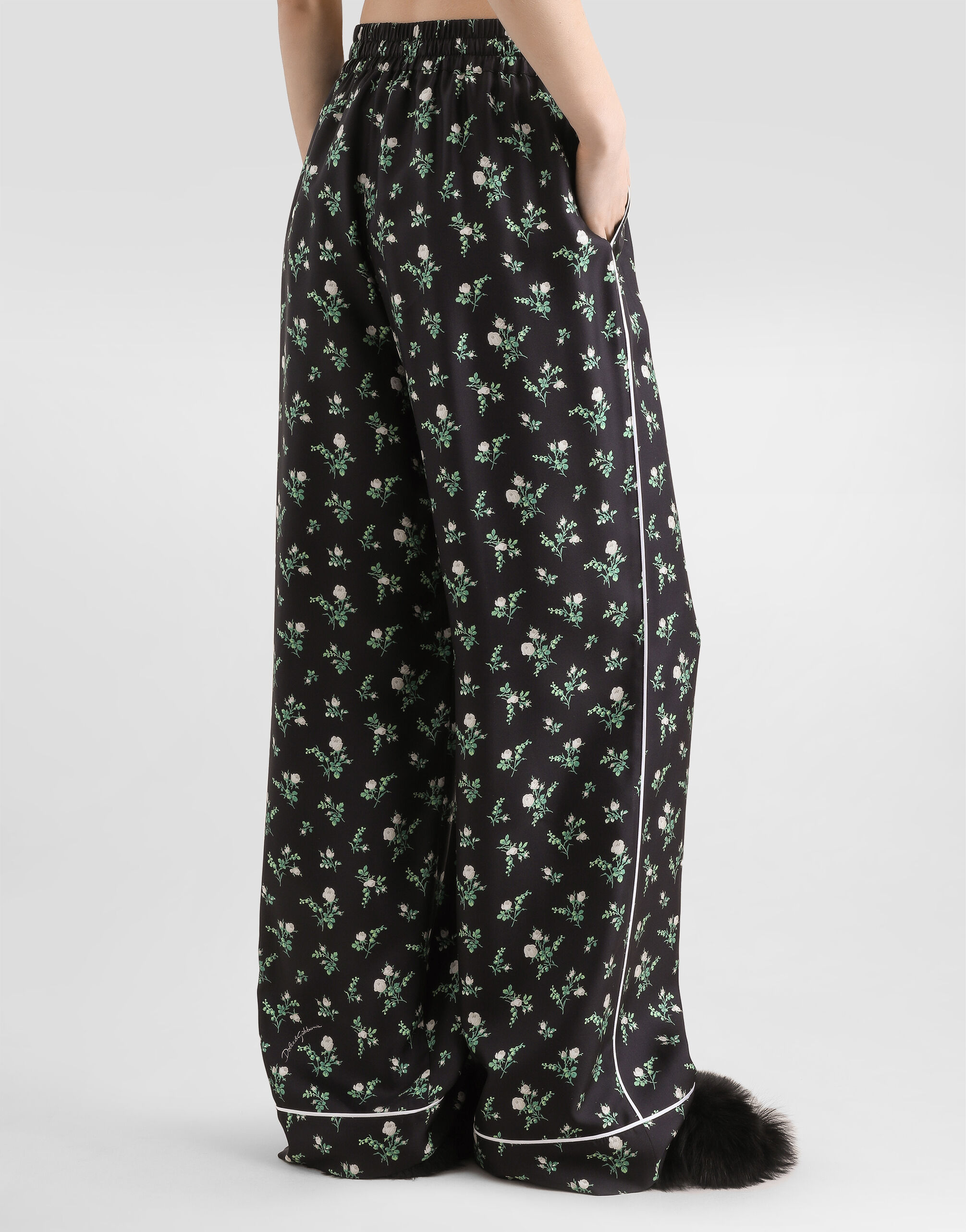 Roses and lilies of the valley-print twill vanity trousers in