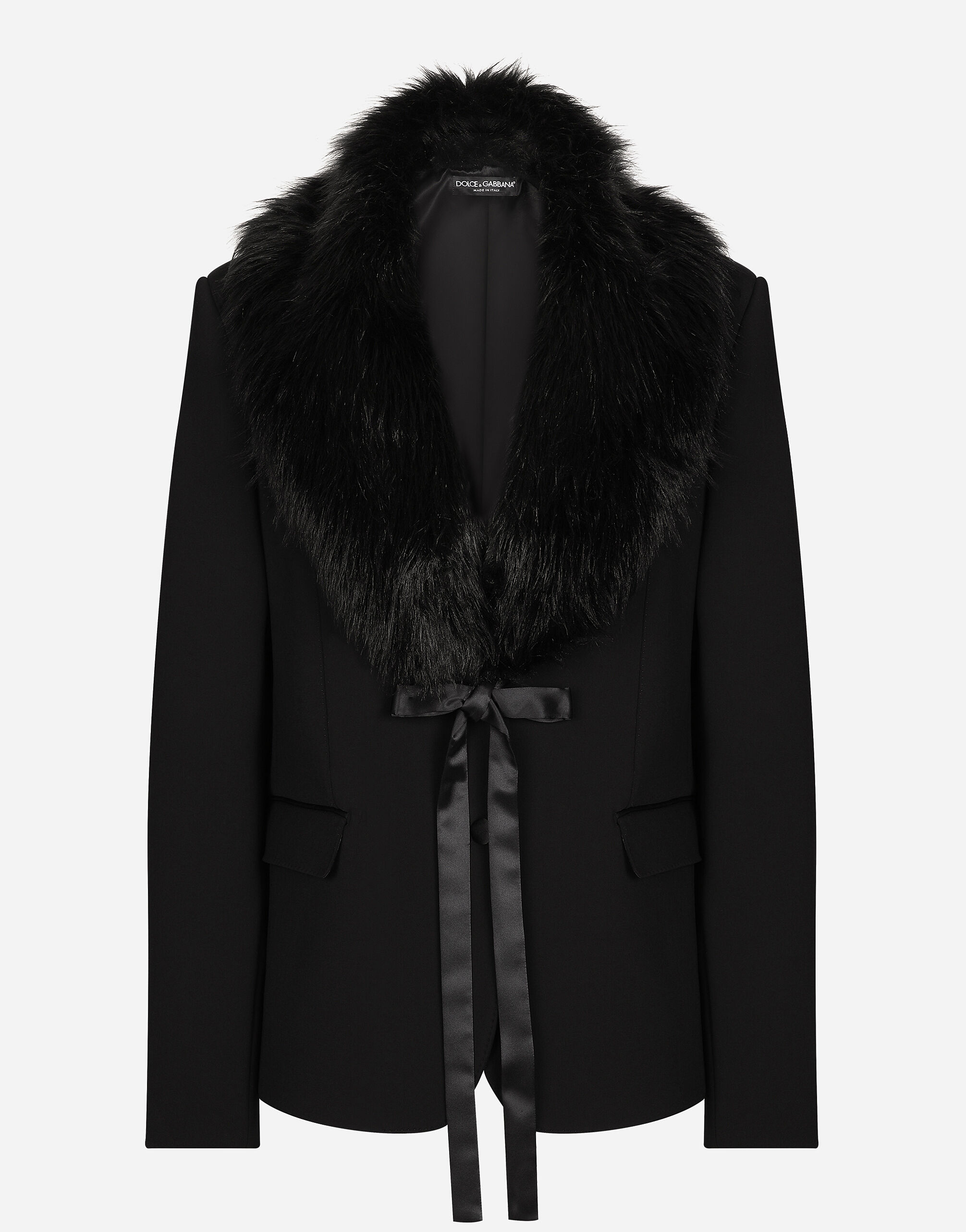 Wool jacket with faux fur collar in Black for Women Dolce Gabbana