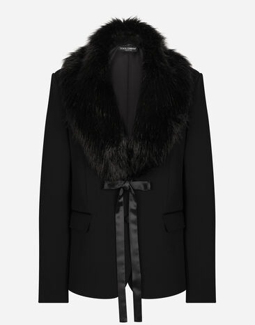 Dolce & Gabbana Wool jacket with faux fur collar Black F29ZXTFUBF1