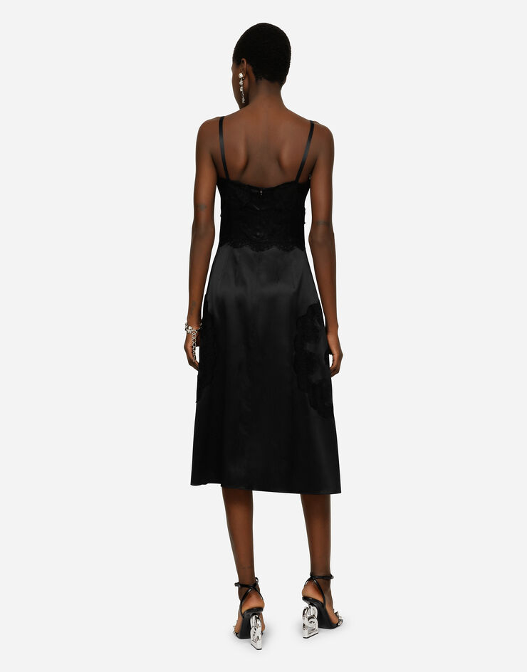 Dolce & Gabbana Satin and lace calf-length slip dress Black F6K2WTFURAG