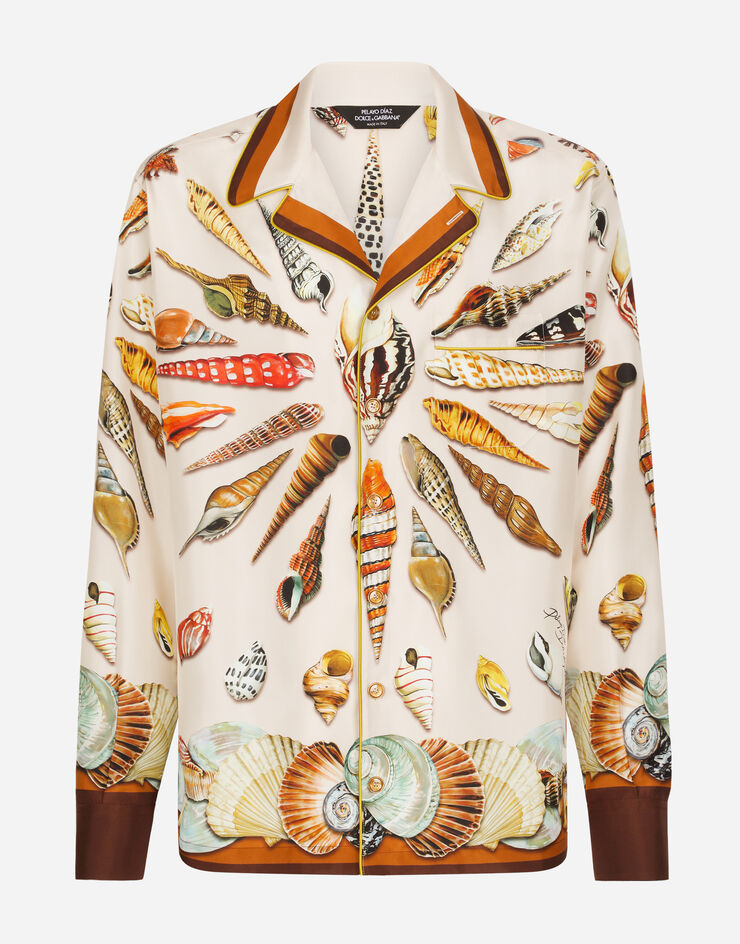 Dolce&Gabbana Silk habotai shirt with shell print Multicolor I5A23MGH177