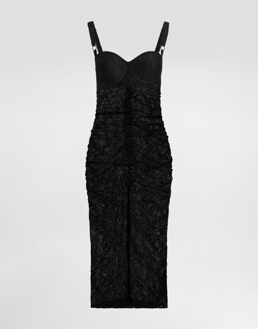 Dolce & Gabbana Kleid aus Spitze in Midilänge Black F619JTFLUCQ