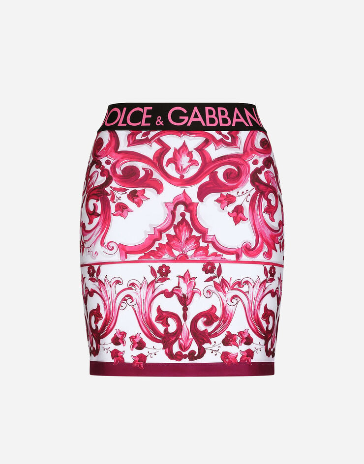 Dolce&Gabbana Gonna corta in jersey tecnico stampa maiolica Multicolore F4CPBTGDBUU