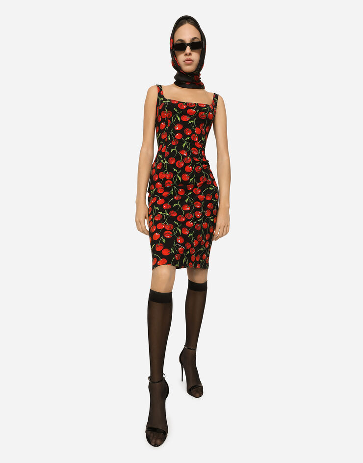 Dolce&Gabbana Cherry-print jersey midi dress Multicolor F6CPTTFSG54