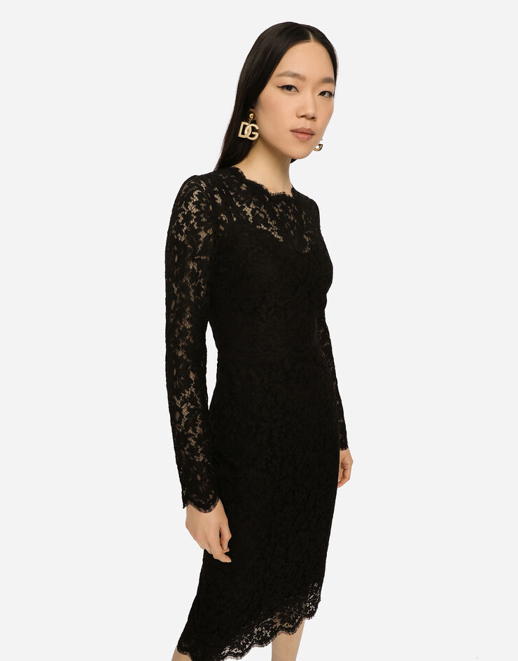 Dolce & Gabbana Long-sleeved calf-length dress in cordonetto lace ブラック F6H0YTFLM33