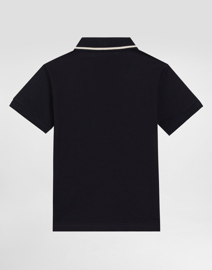Dolce & Gabbana Polo in Piquet con stampa Blu L4JTIQG7O9E