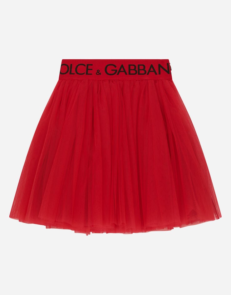 Dolce & Gabbana Midi-Paillettenrock aus mehrlagigem Tüll mit Logo-Gummiband Rot L54I59HLM0U