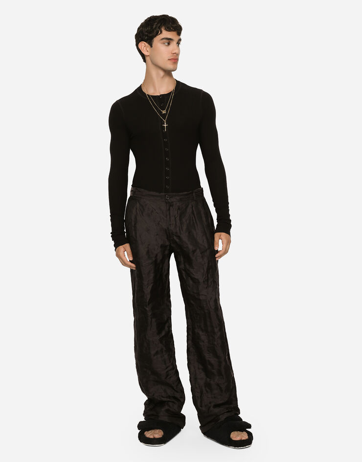 Dolce & Gabbana Tailored straight-leg pants in metallic technical fabric and silk Black GYZLHTFUMK5