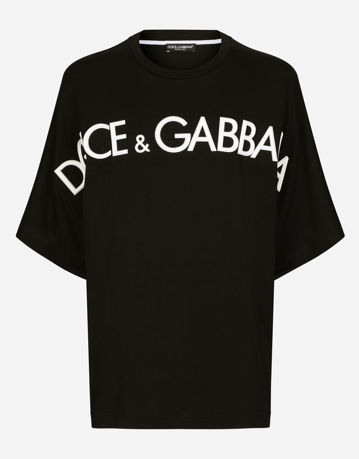 Dolce & Gabbana Camiseta de cuello redondo en algodón con parche 3D Negro G8PC4ZHU7MA