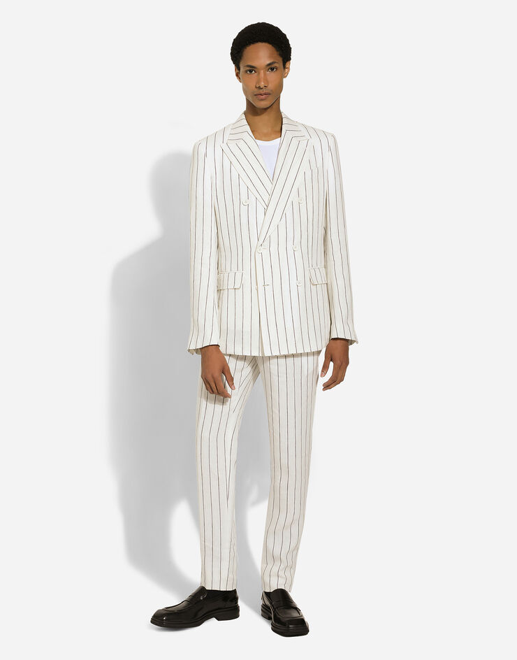 Dolce & Gabbana سروال كتان مقلّم أبيض GY7BMTFR4A4
