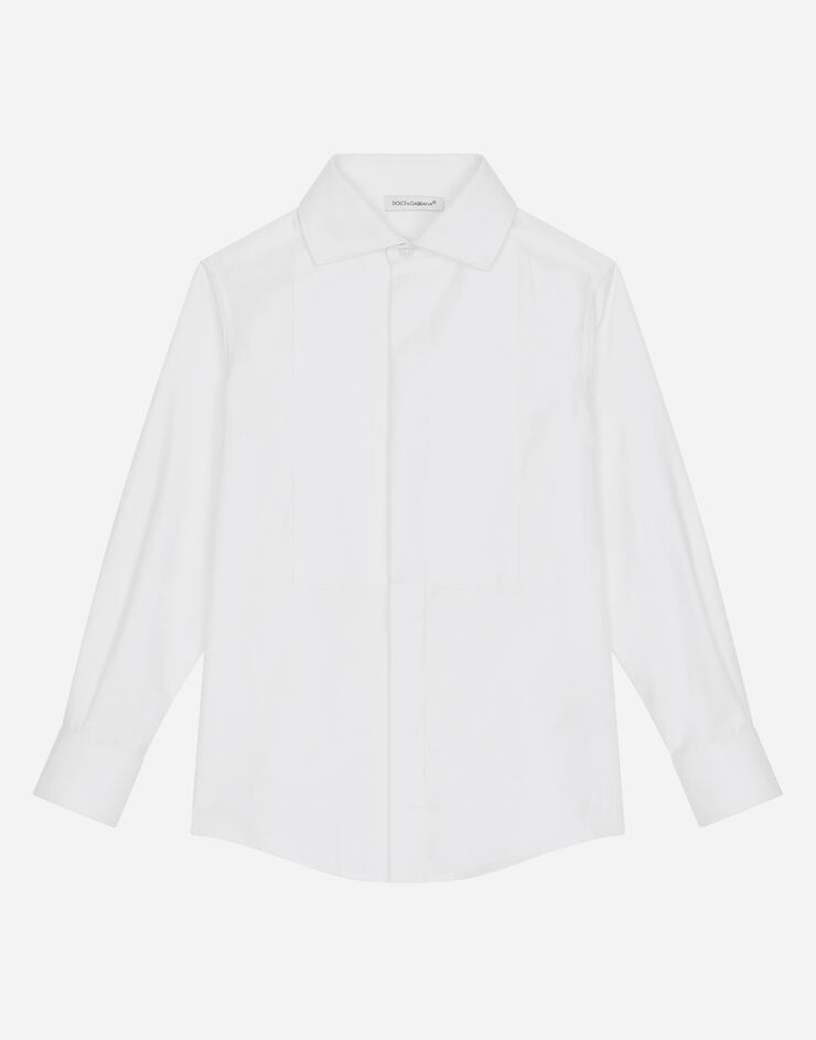 Dolce & Gabbana Camicia tuxedo in popeline jacquard DG Logo White L43S67FJ5GU