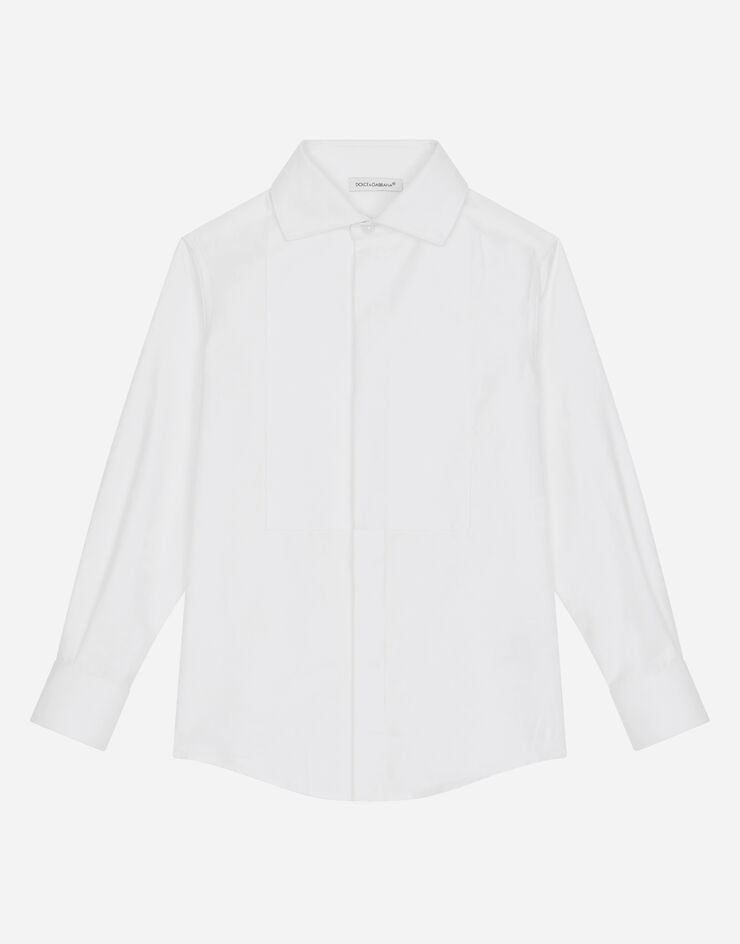 Dolce & Gabbana Camisa de esmoquin en jacquard de popelina con logotipo DG Blanco L43S67FJ5GU