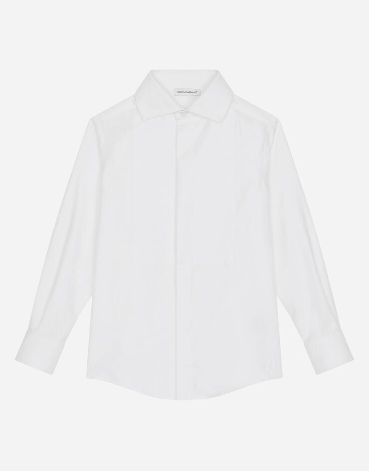 Dolce & Gabbana Poplin jacquard tuxedo shirt with DG logo White L43S67FJ5GU