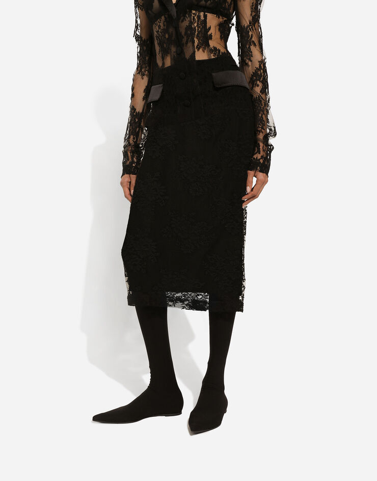 Dolce & Gabbana 开衩设计蕾丝直筒半裙 黑 F4CSJTHLMO7