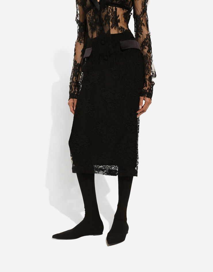 Dolce & Gabbana Falda de tubo de encaje con abertura Negro F4CSJTHLMO7