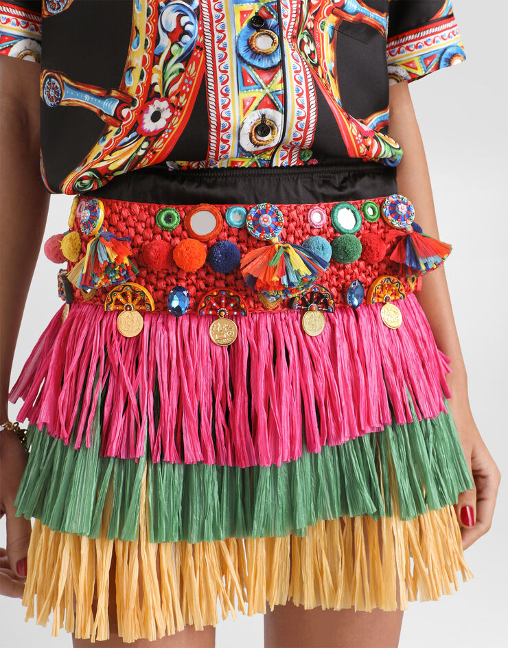 Dolce & Gabbana Minifalda en rafia con aplicaciones Multicolor F4DETZGDDVC