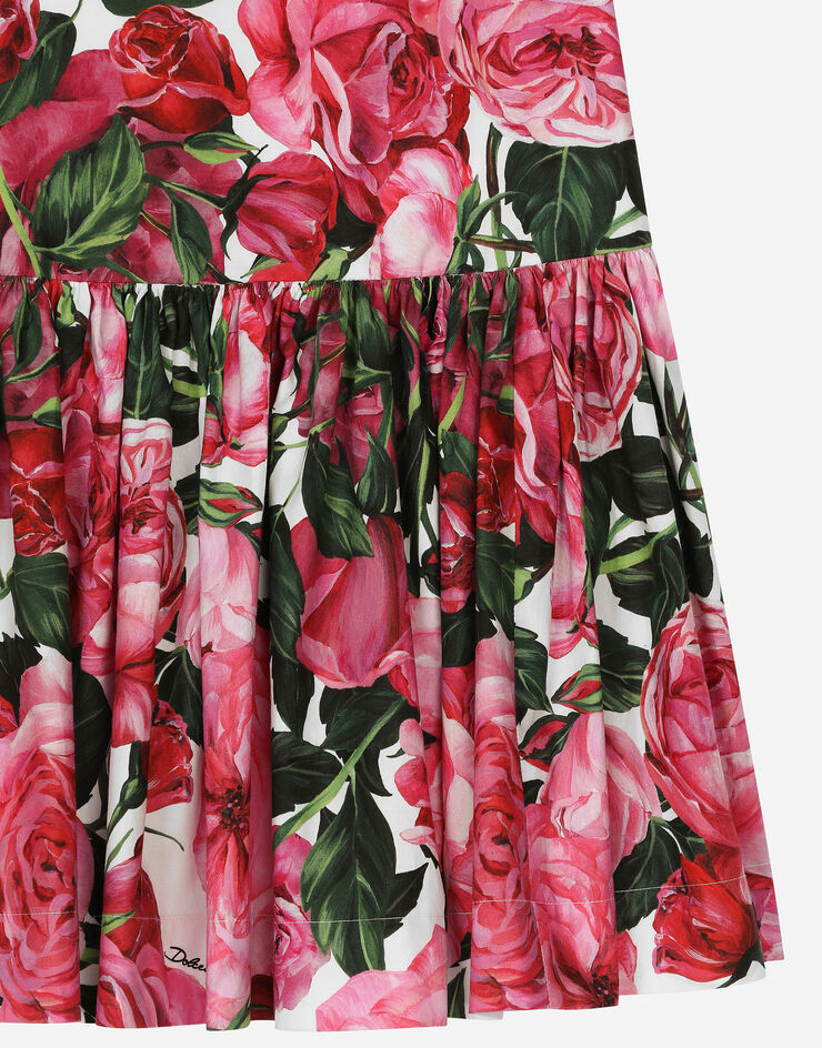 Dolce & Gabbana Vestido de popelina con estampado de rosas sobre base blanca Imprima L53DX6HS5SC