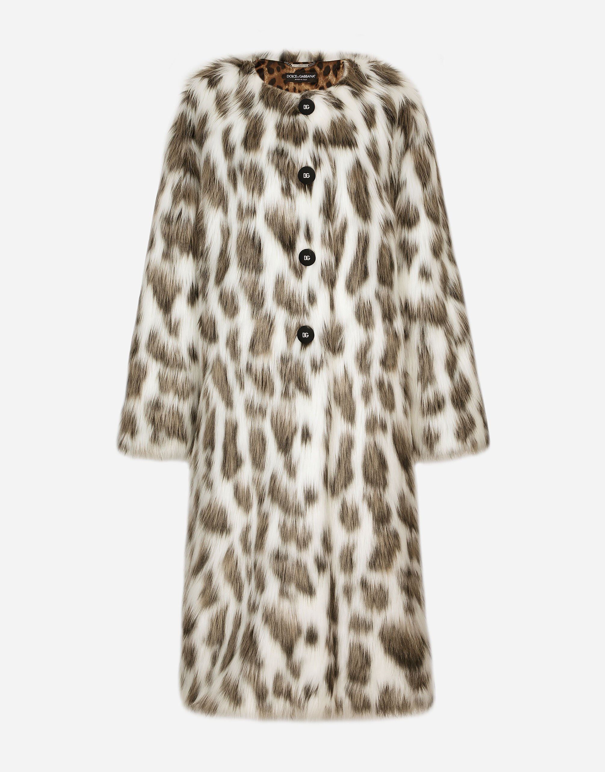 Leopard effect faux fur coat in Multicolor for Dolce Gabbana US