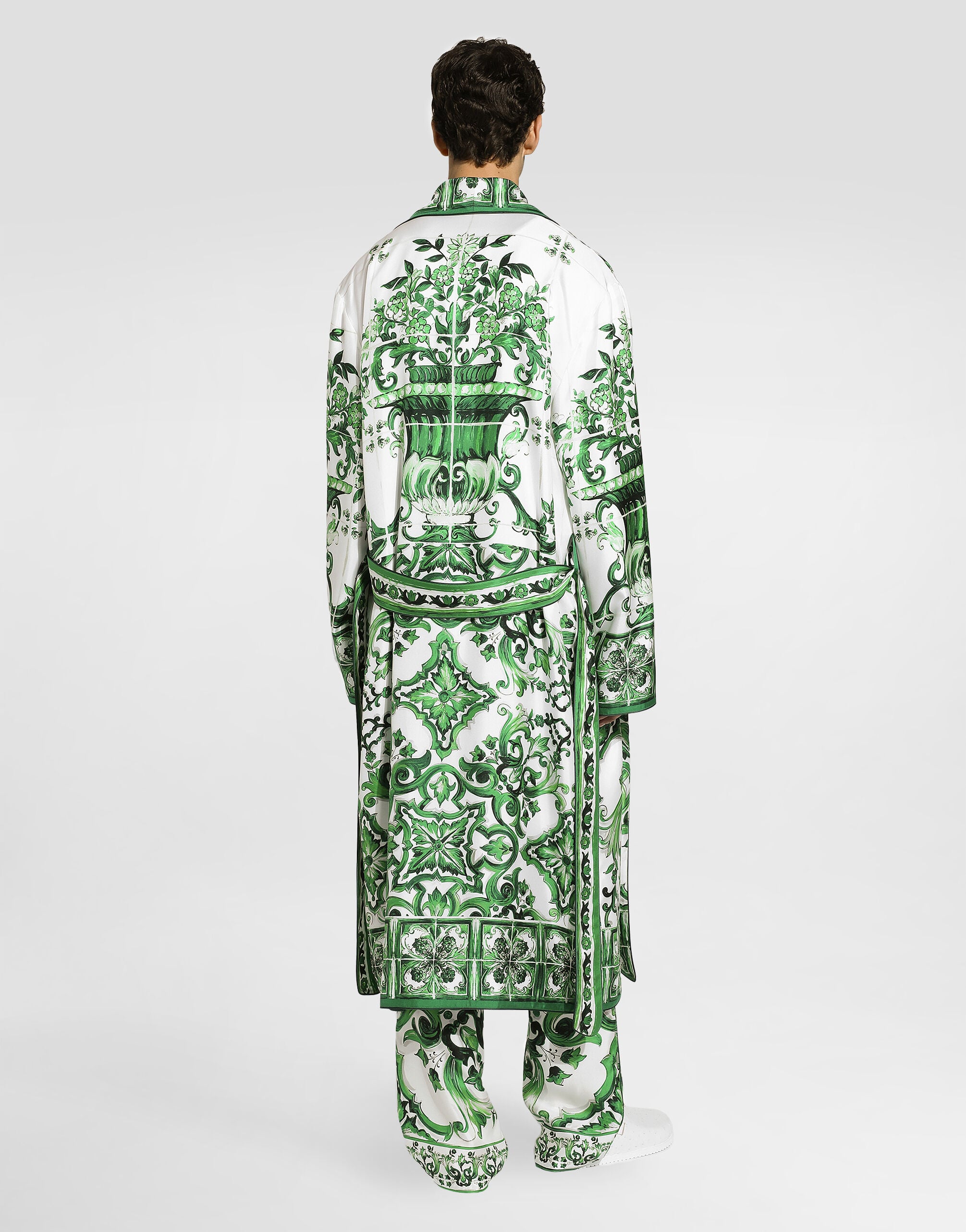 ア*キ様 D&G 長袖シャツ グリーン 総柄 Oversize silk and yarn shirt with majolica print in Print for Men