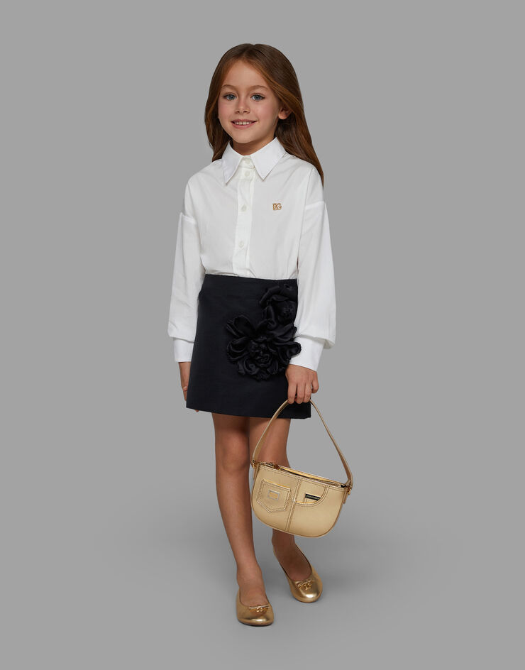 Dolce&Gabbana قميص بوبلين بأكمام طويلة وشعار DG أبيض L55S98FU5HW