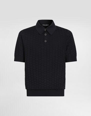 Dolce & Gabbana Micro-dot stitch silk polo shirt Blue GXZ02ZJBSOF