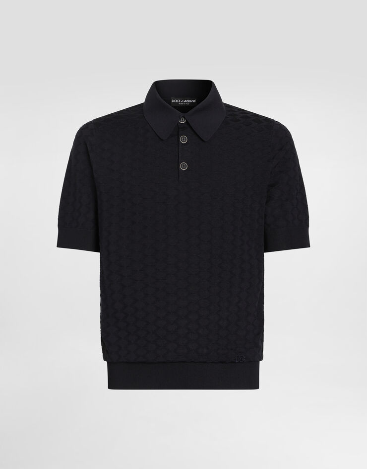 Dolce & Gabbana Micro-dot stitch silk polo shirt Blue GXZ02ZJBSOF