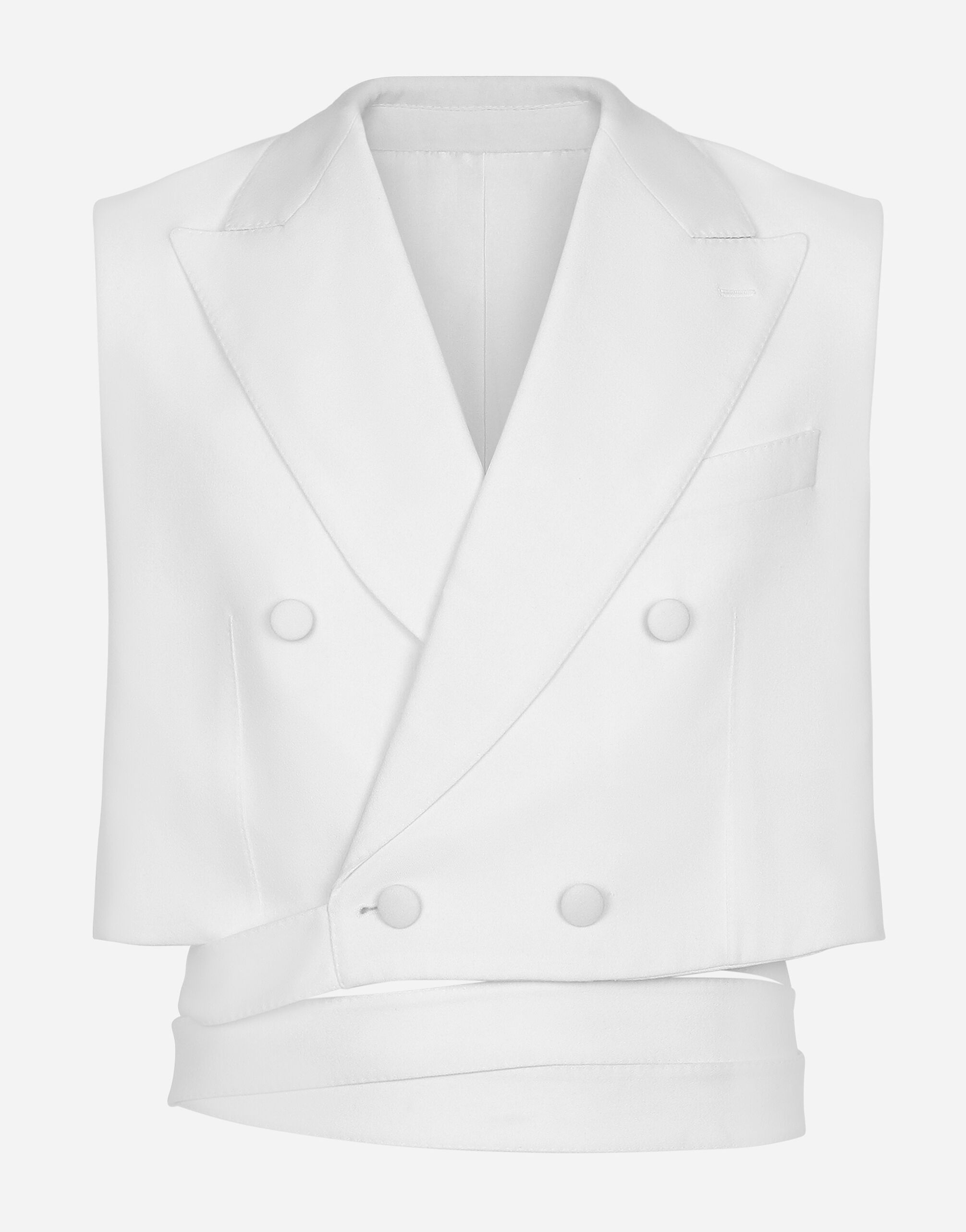 Dolce & Gabbana جاكيت فيست صوف قصير بحزام وصف أزرار مزدوج أسود G2TM9TFUBFY
