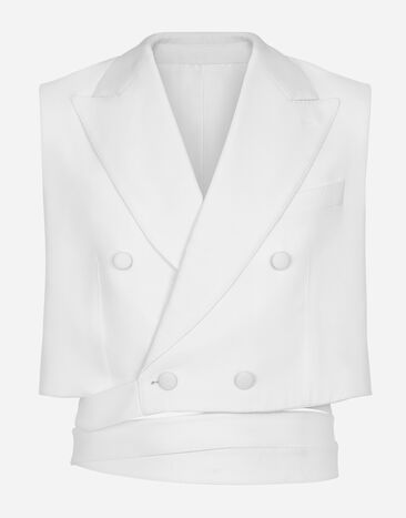 Dolce & Gabbana 벨트 디테일 더블 브레스티드 크롭 울 웨이스트코트 화이트 G711ITFU270