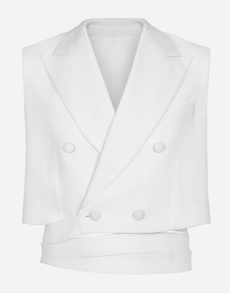 Dolce & Gabbana Kurze zweireihige Wollweste mit Gürtel White G711ITFU270