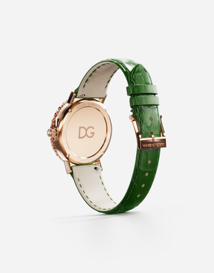 Dolce & Gabbana Iris watch in rose gold with multi-colored fine gems and diamonds Green WWLB2GXA0XA