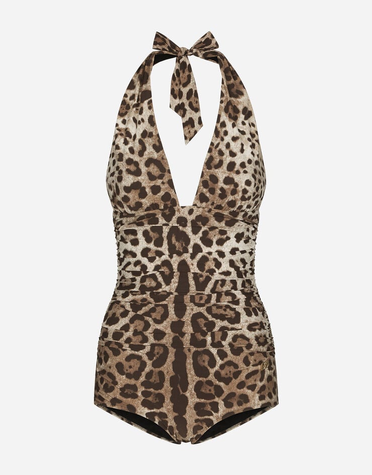 Dolce & Gabbana Leopard-print one-piece swimsuit with plunging neckline Multicolor O9A06JONO11