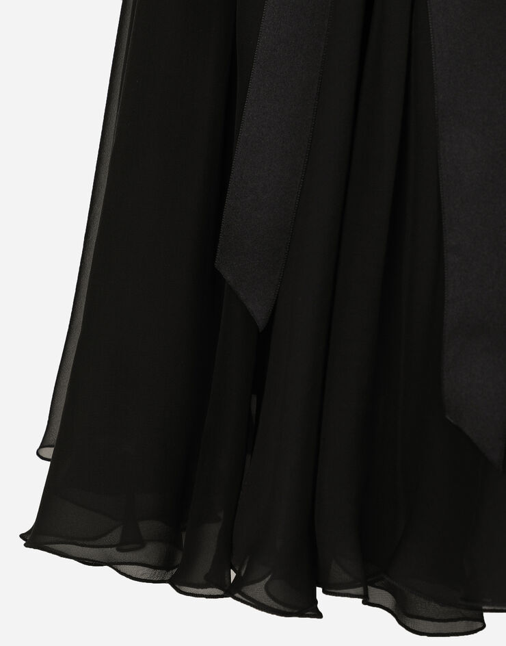 Dolce & Gabbana 珠地袖口与胸饰雪纺衬衫式中长连衣裙 黑 F6JGXTFU1AT