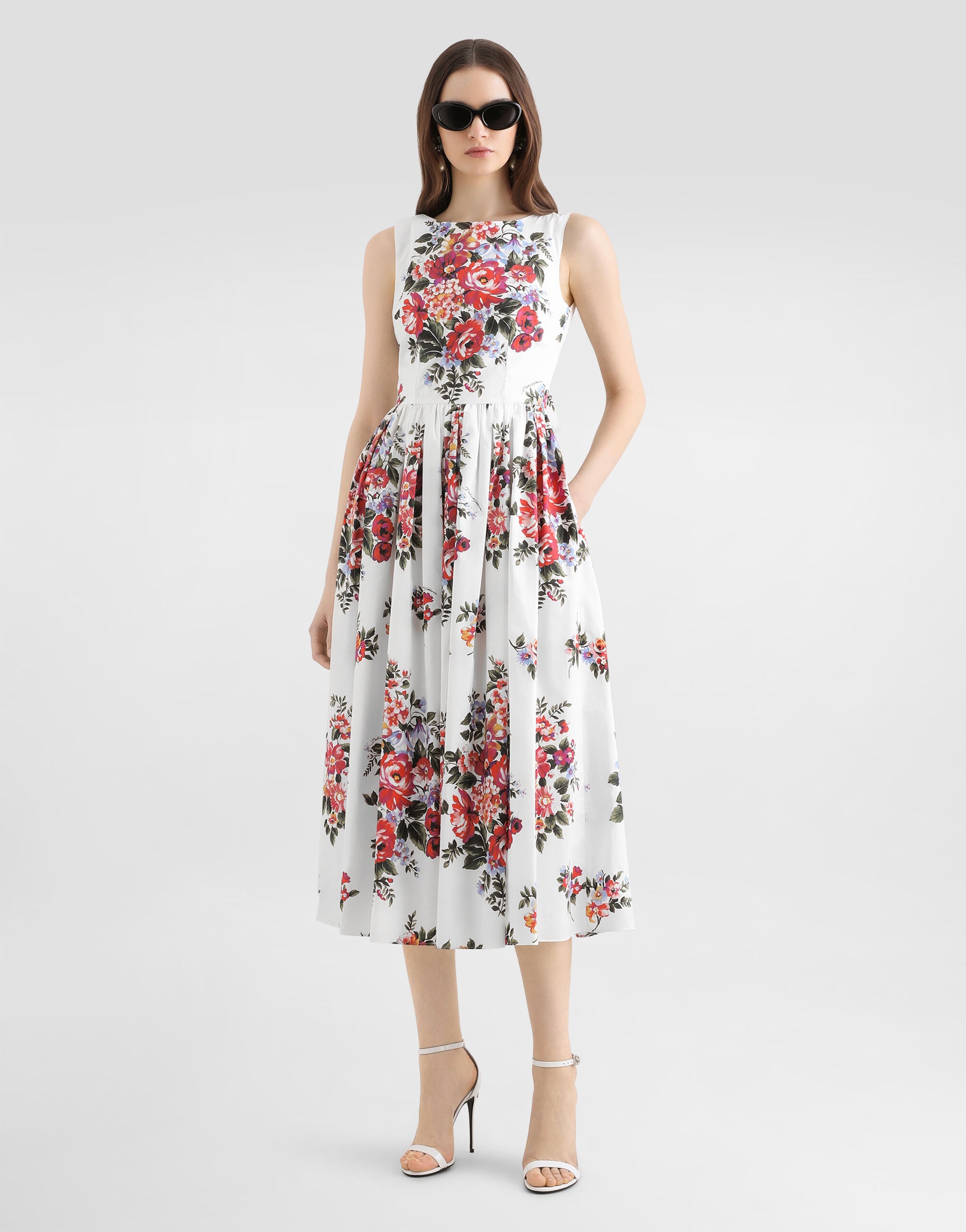 Flower bouquet-print cotton dress in Multicolor for Women