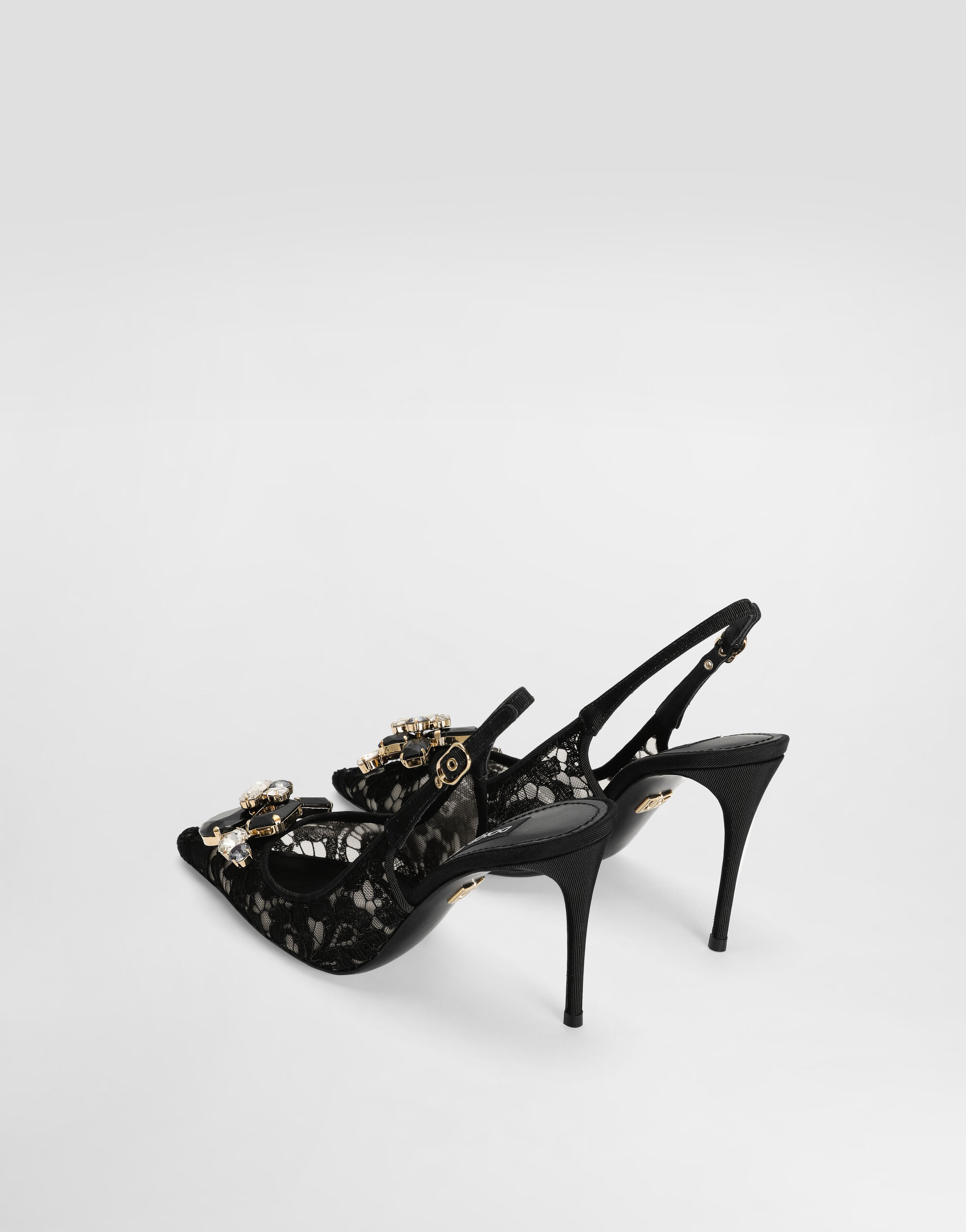 正規店買付【DOLCE & GABBANA】レース スリングバックパンプス ブラックのウィメンズ スリングバックパンプス レインボーレース