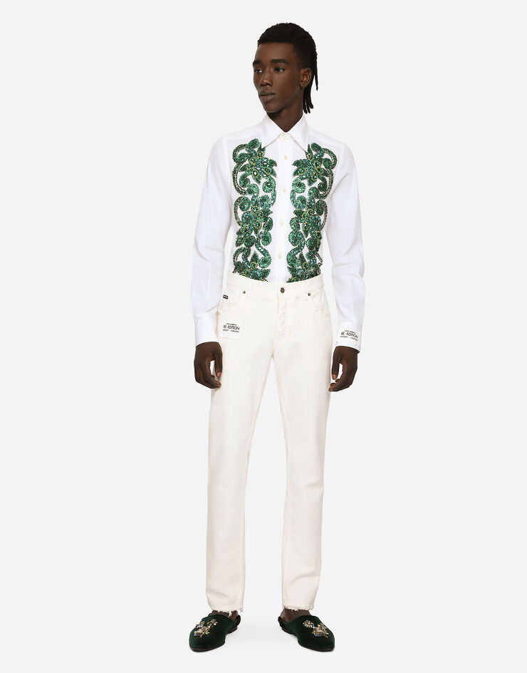 Dolce & Gabbana Cotton poplin shirt with embroidery White G5KO2ZFU5T9