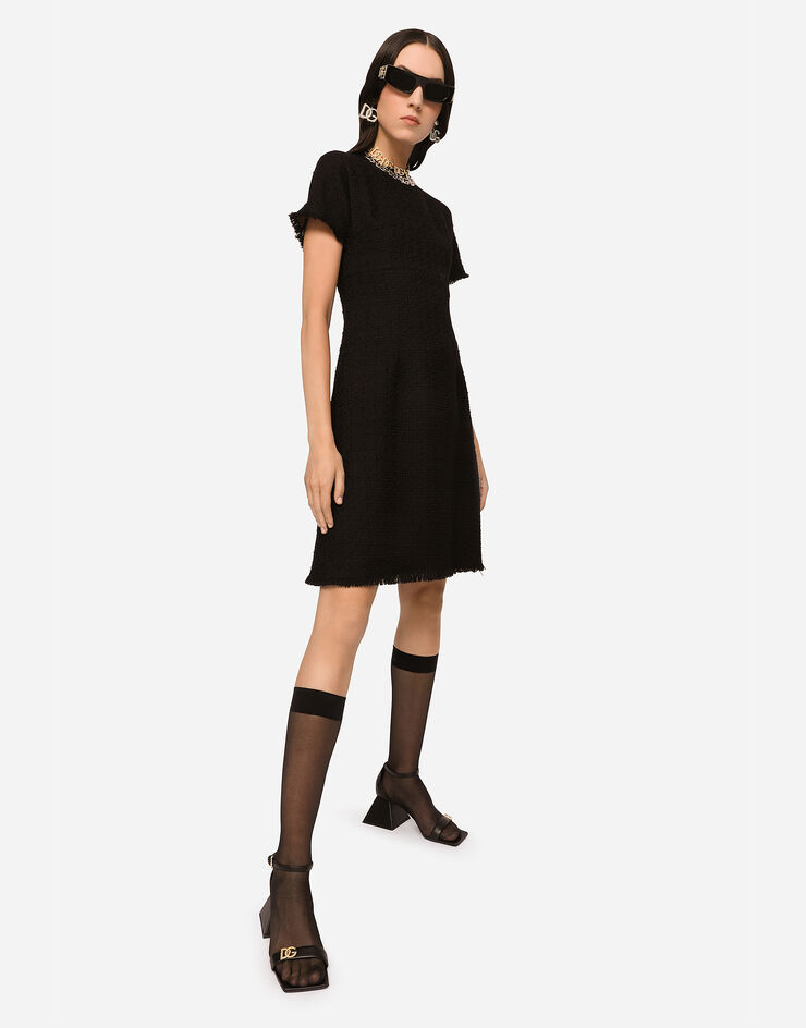 Dolce & Gabbana DG 로고 라셸 트위드 미드카프 드레스 블랙 F6ARVTFMMHN
