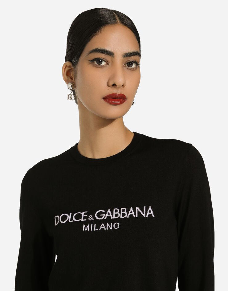 Dolce & Gabbana Maglia in lana con intarsio logo dolce&gabbana Nero FXX12TJCVT4