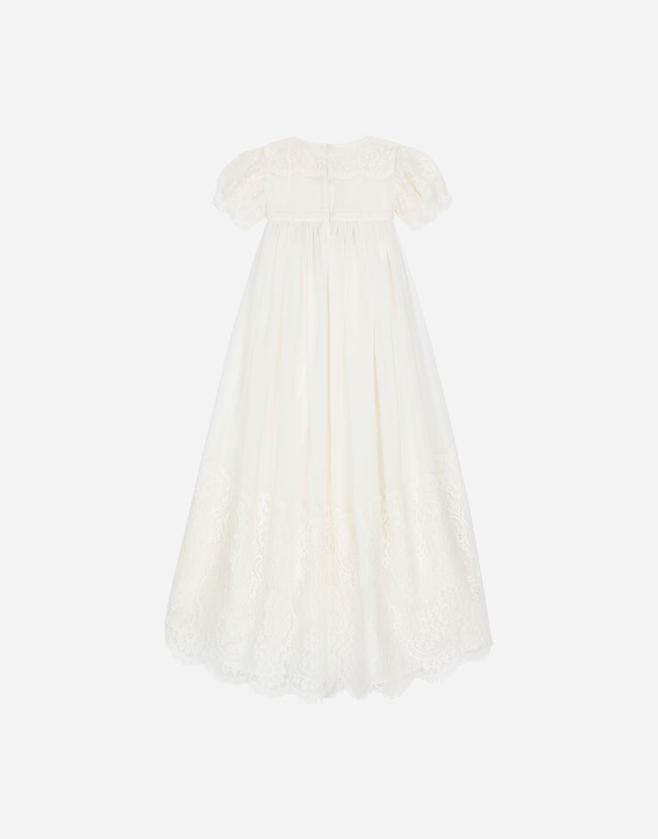 Dolce & Gabbana Empire-line silk muslin christening dress with short sleeves White L0EGF9FU1XV