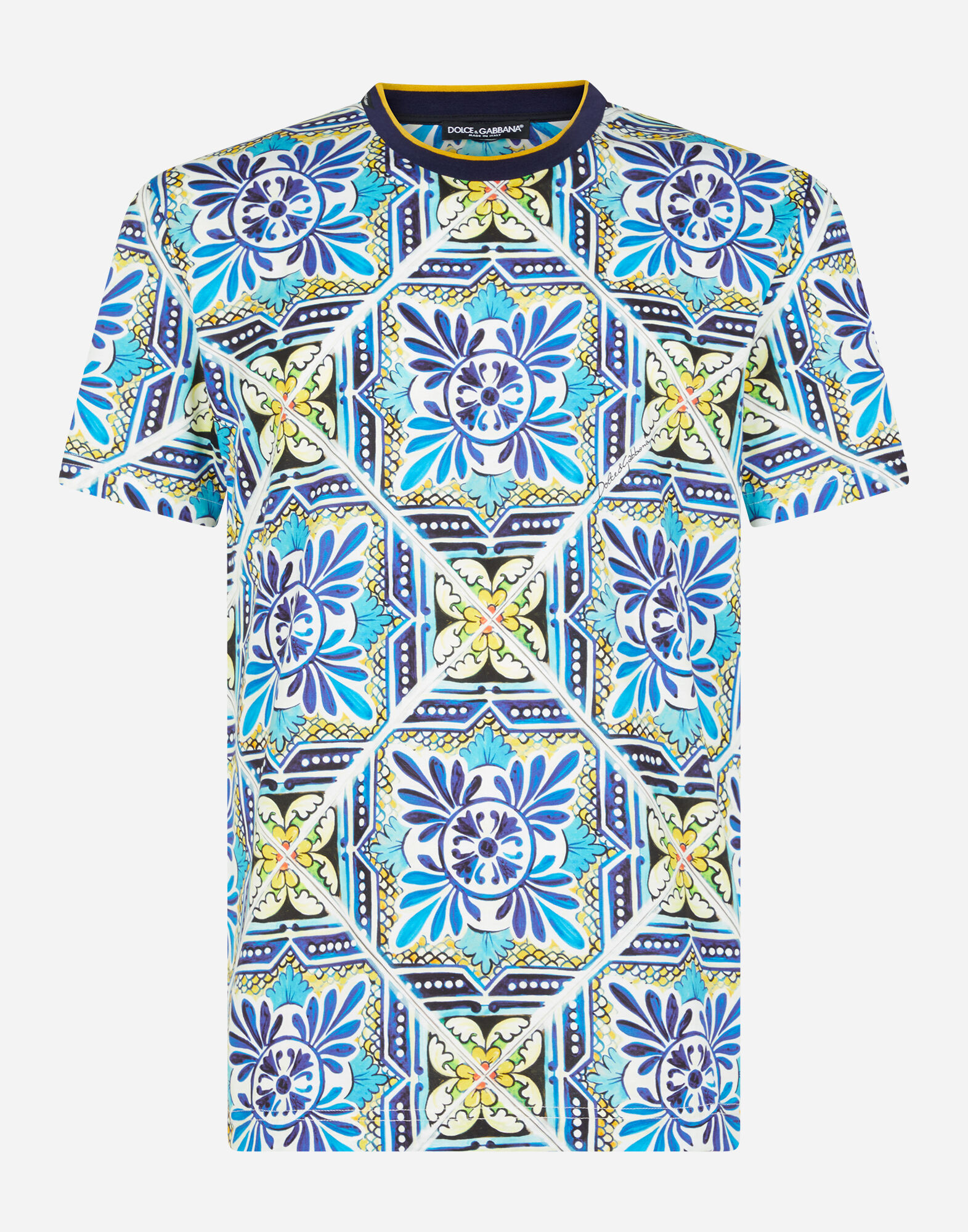 DOLCE&GABBANA 25FW マヨリカプリント コットン Tシャツ Dolce & Gabbana マヨリカ プリント コットン 半袖Tシャツ