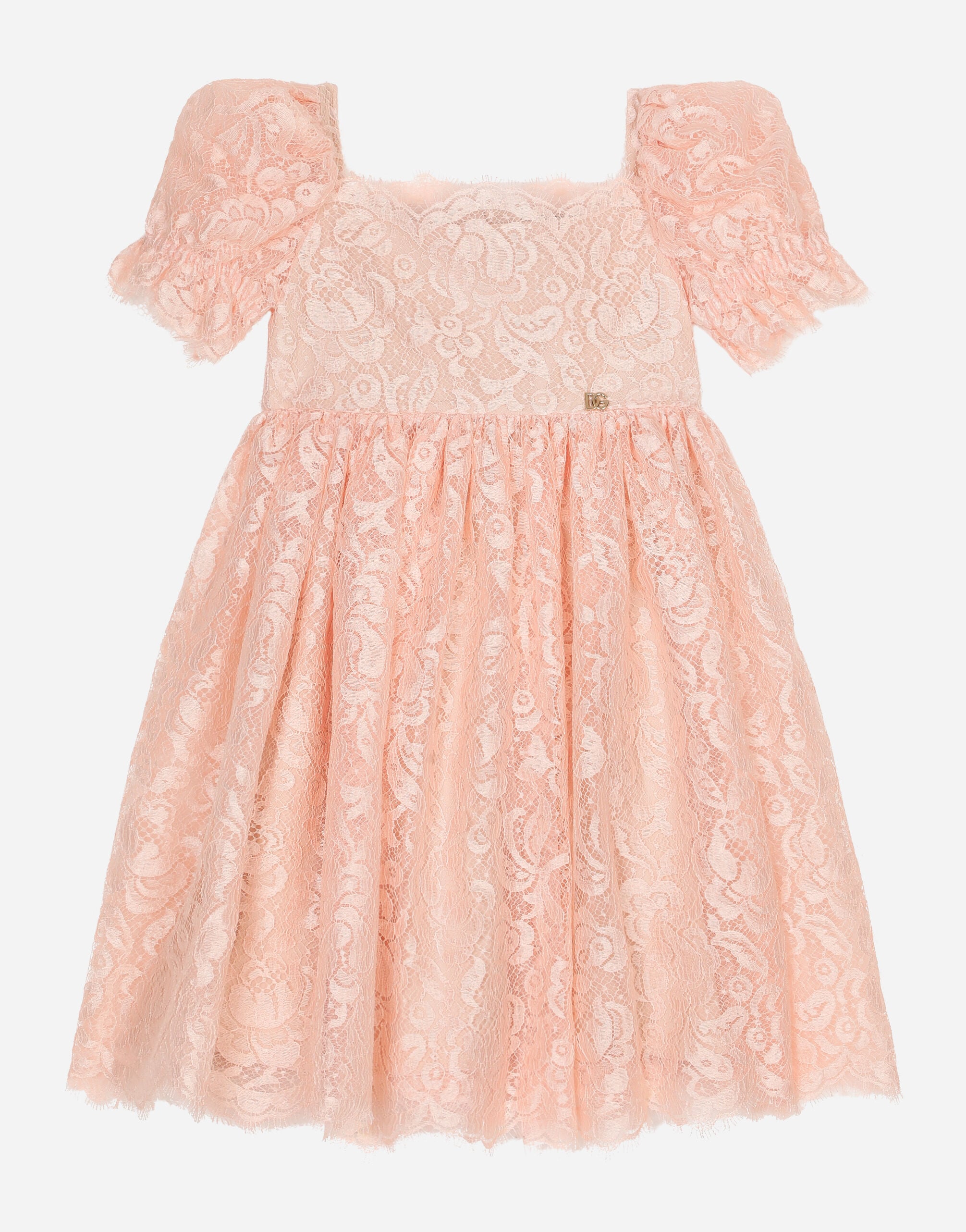 ピンクのガールズ Short-sleeved lace dress | Dolce&Gabbana®