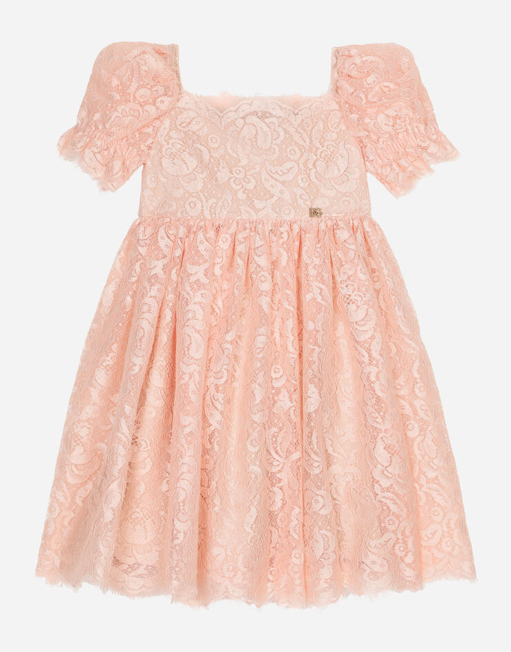 DolceGabbanaSpa Spitzenkleid mit kurzem Arm Rosa L53DQ3FLMAG